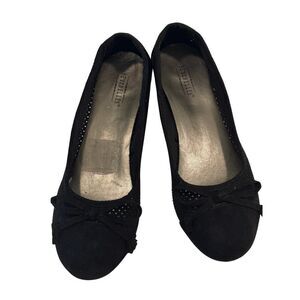 Seychelles Black Suede Wedge Ballet Flats Size 6 Bow Detail Comfort Shoes